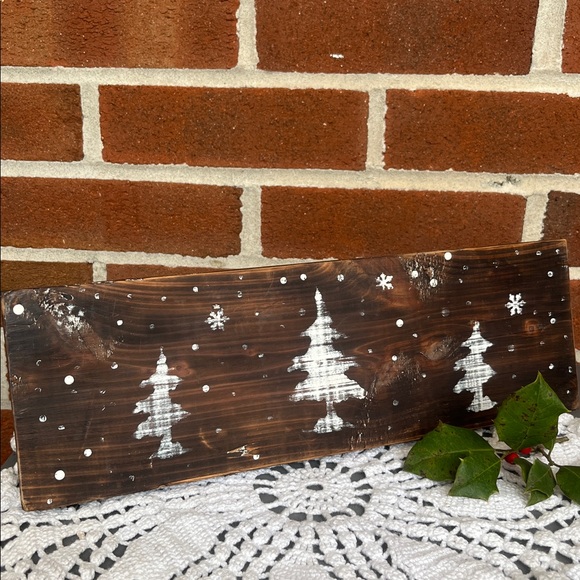 Rustic Wooden Riser Display Stand Plant Riser Snowy Trees Handmade - Picture 2 of 6